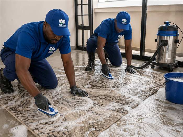 Nexa team performing carpet cleaning