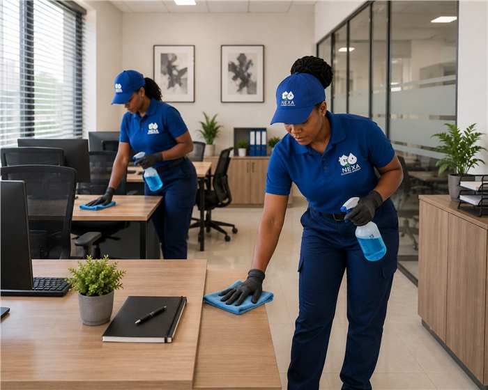 Nexa team performing commercial office cleaning